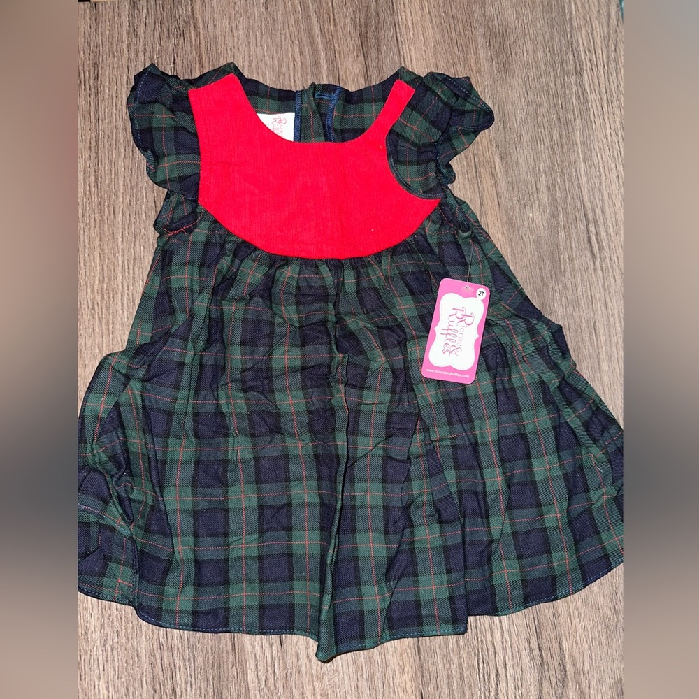 Plaid Kids Dress with Red Accent